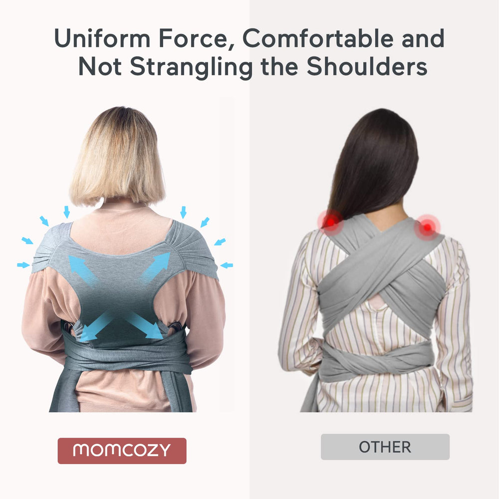 Momcozy wrap calms baby with womb-like secure feeling.