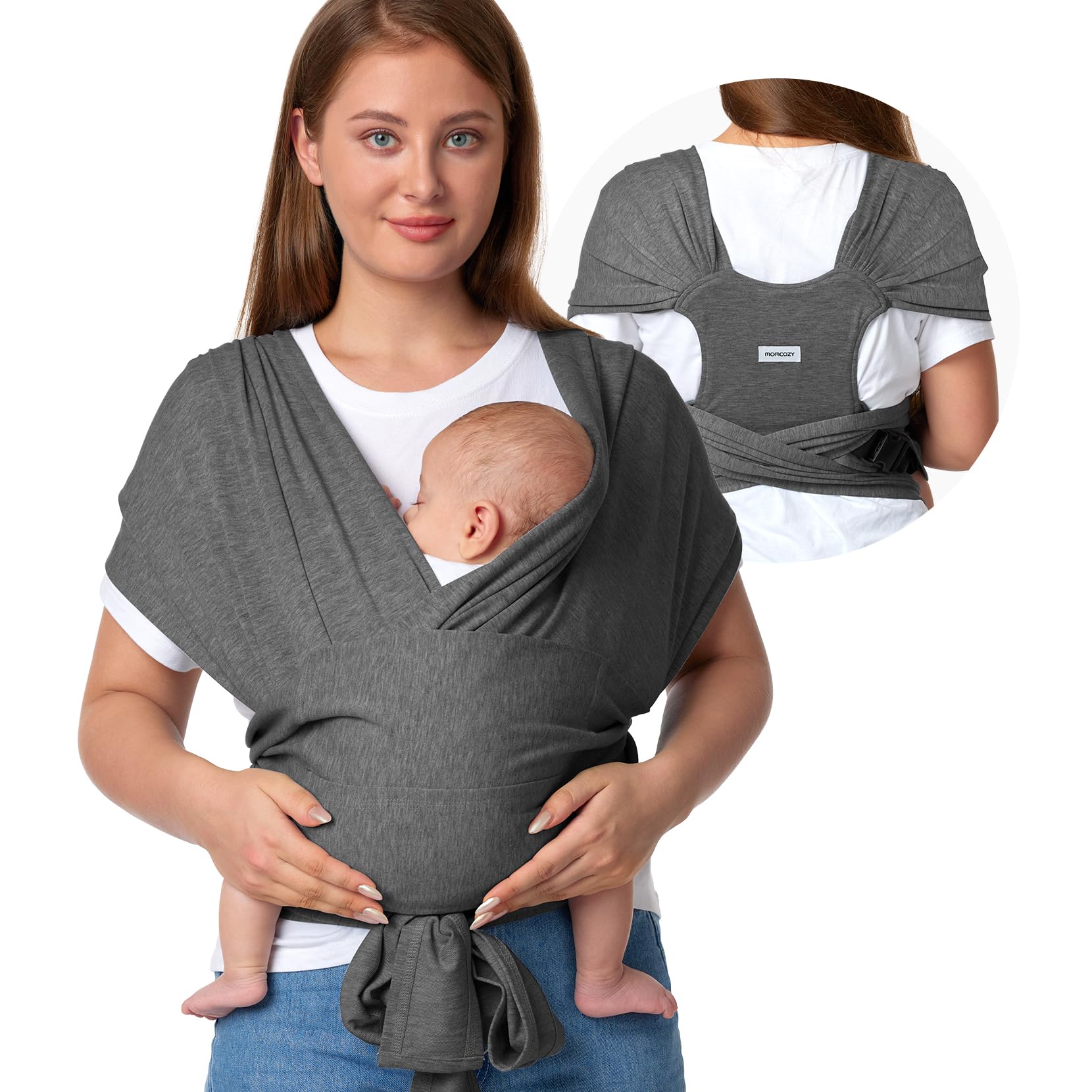 Momcozy baby wrap fabric close-up showing soft, breathable material for skin-friendly comfort.