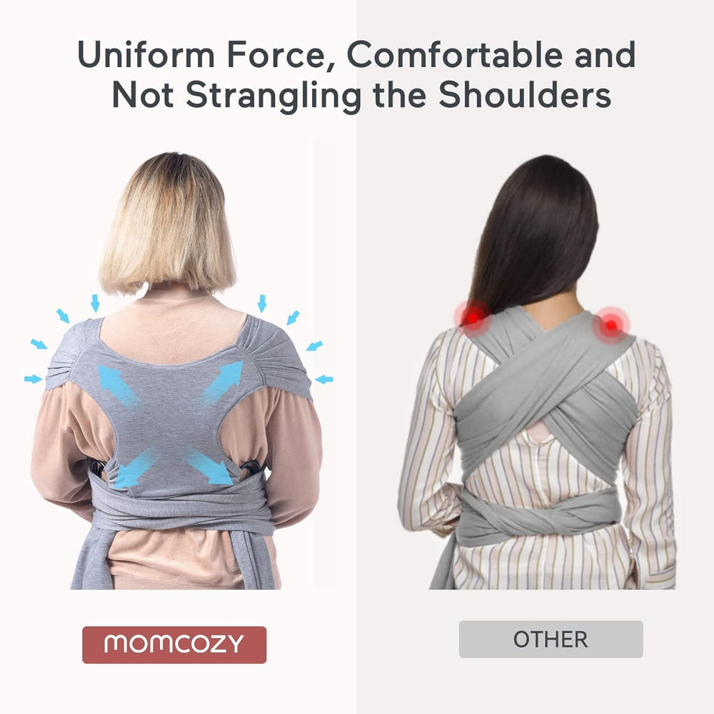 Momcozy baby wrap grey soft fabric emphasizes breathable skin-friendly touch