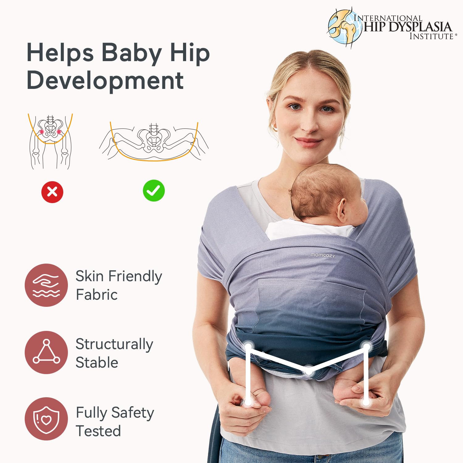 Momcozy wrap with ring adjustability fits many sizes.