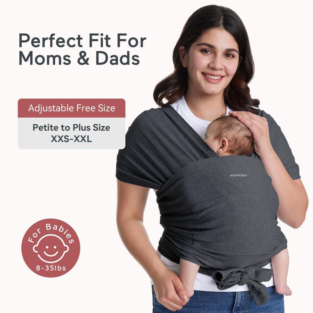 Momcozy Baby Wrap skin-friendly-fabric emphasizes breathable, gentle touch.