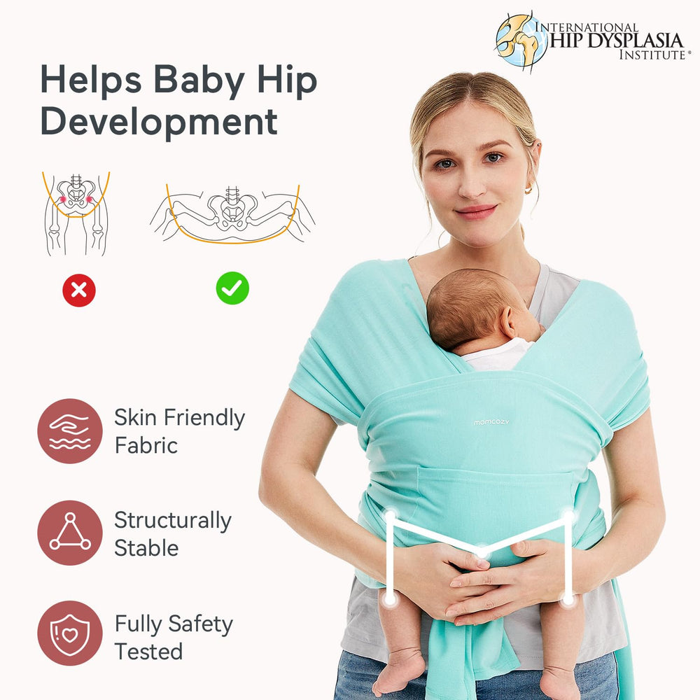 Momcozy wrap shows even weight distribution to ease caregiver strain.