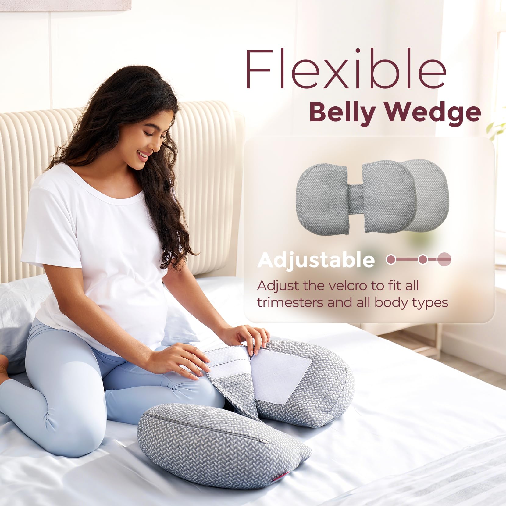 Back and hip relief with Momcozy pregnancy pillow for night comfort