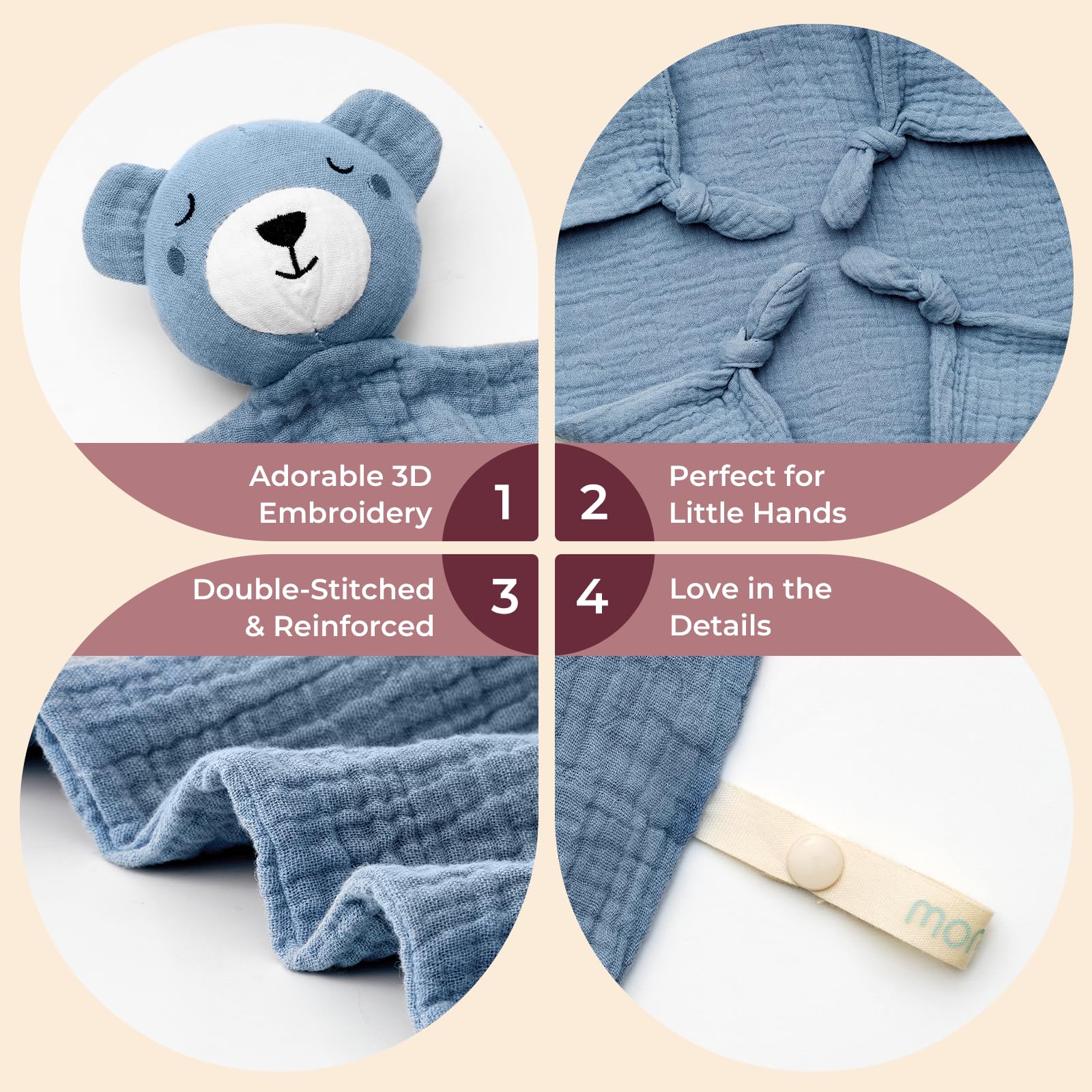 Momcozy Bear Lovey OEKO-TEX certified cotton for gentle baby skin.
