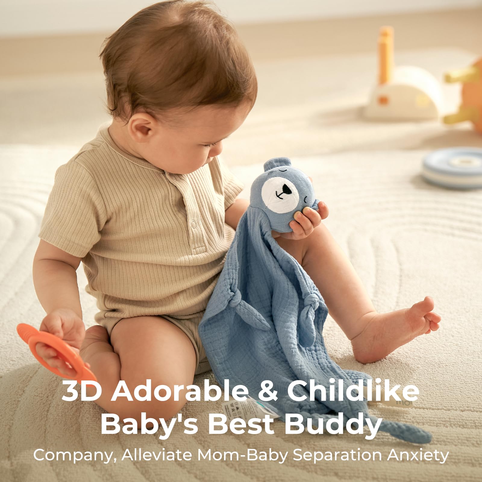 Momcozy Bear Lovey stroller attachment loop keeps it close on outings.