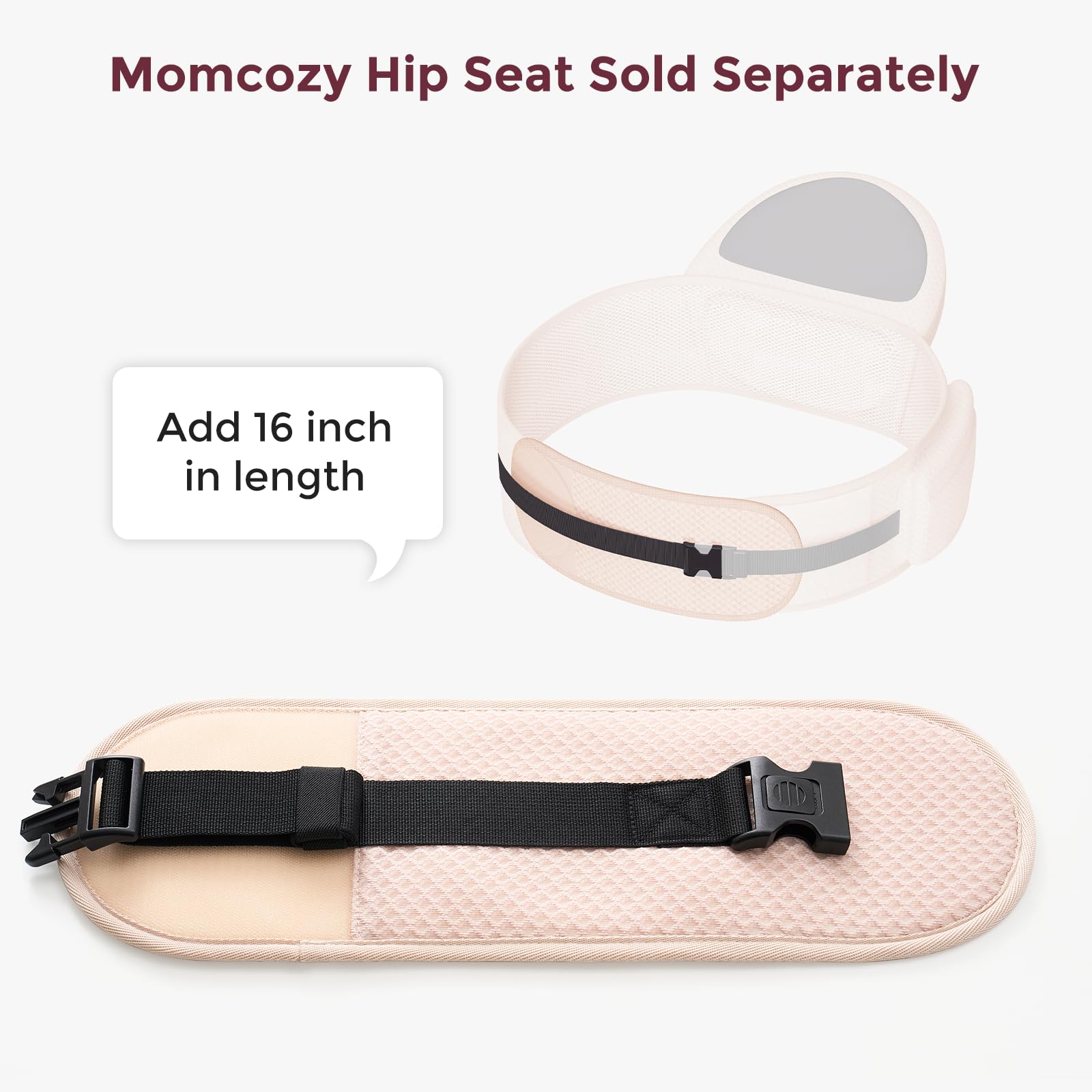 Momcozy belt extender closeup highlights soft, breathable, skin-friendly fabric.