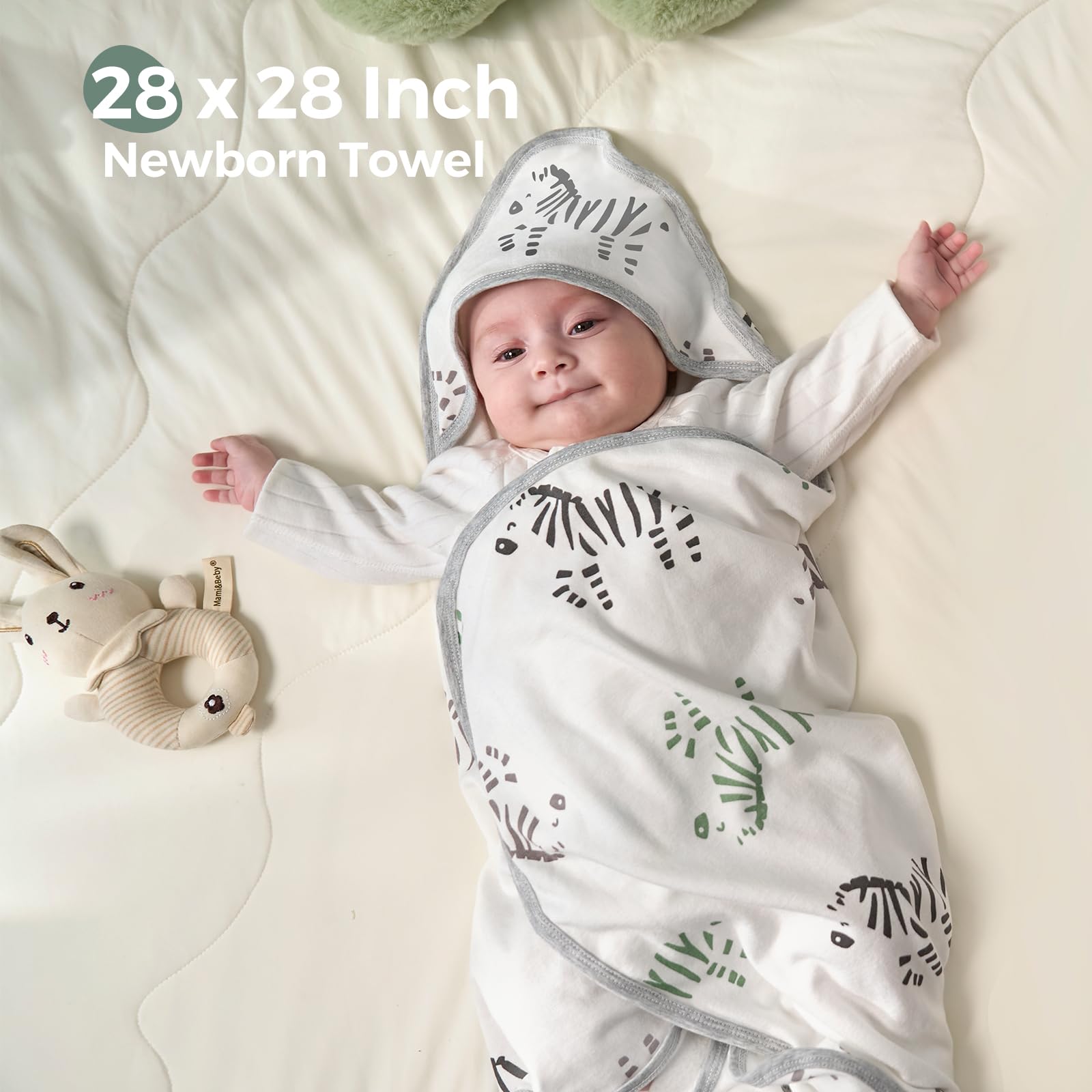 Momcozy Best Wishes hooded towel 28x28 inches for full-body wrap