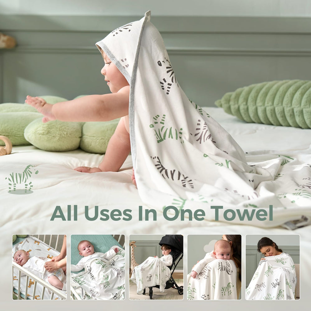 Momcozy Best Wishes hooded towel vibrant patterns for baby's visual interest