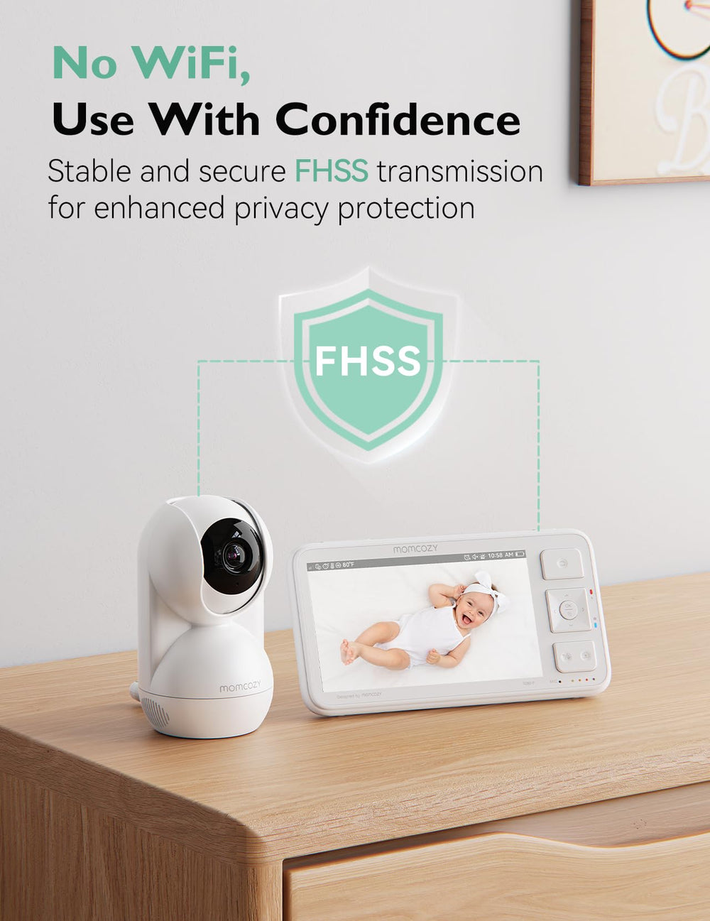 Momcozy BM03 FHSS privacy system keeps camera feeds secure.