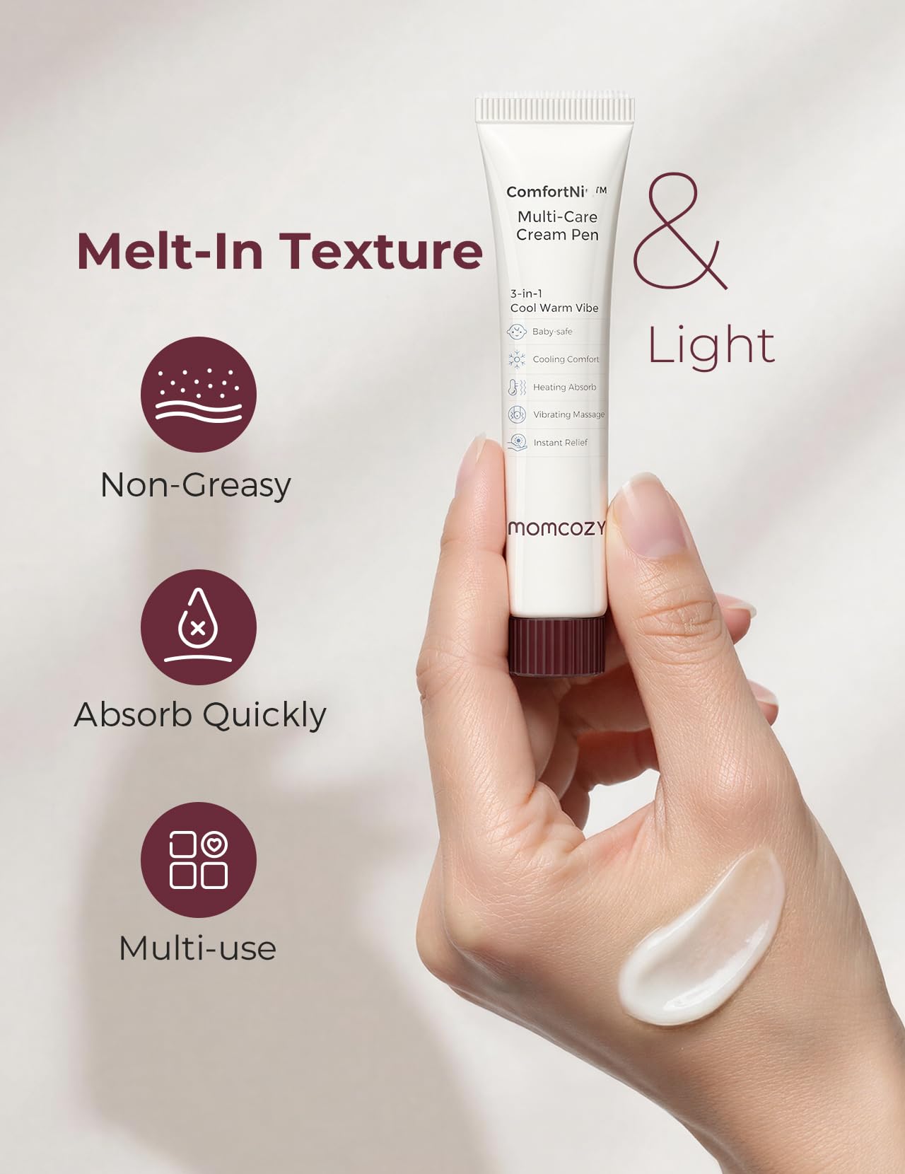 Botanical formula label on Momcozy ComfortNip refill emphasizes gentle care.