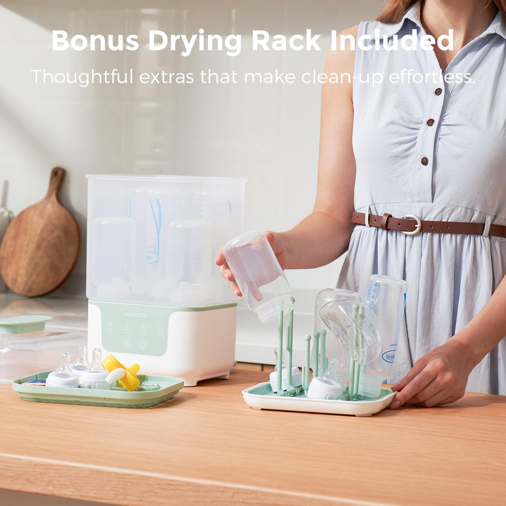 Momcozy bottle sterilizer and dryer fits into compact kitchen spaces