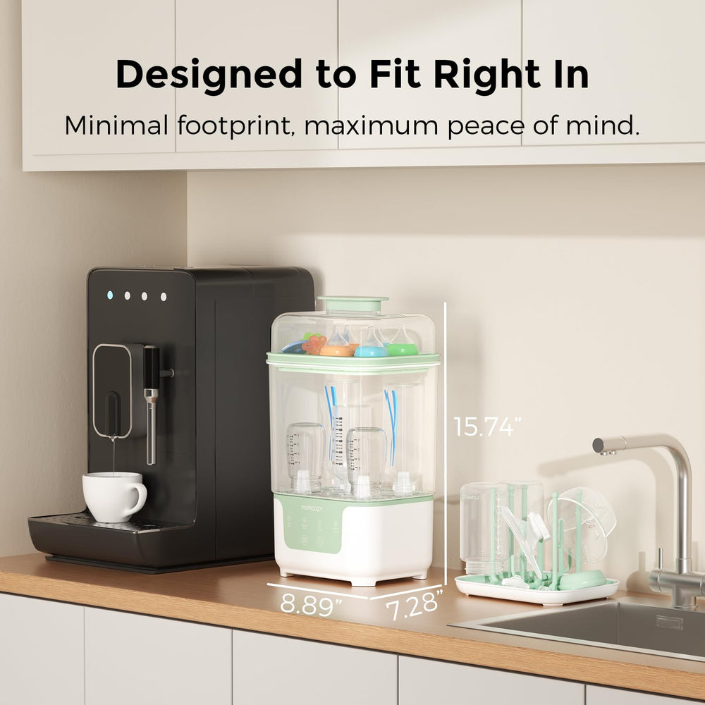 Momcozy bottle sterilizer and dryer stackable design keeps small kitchens organized