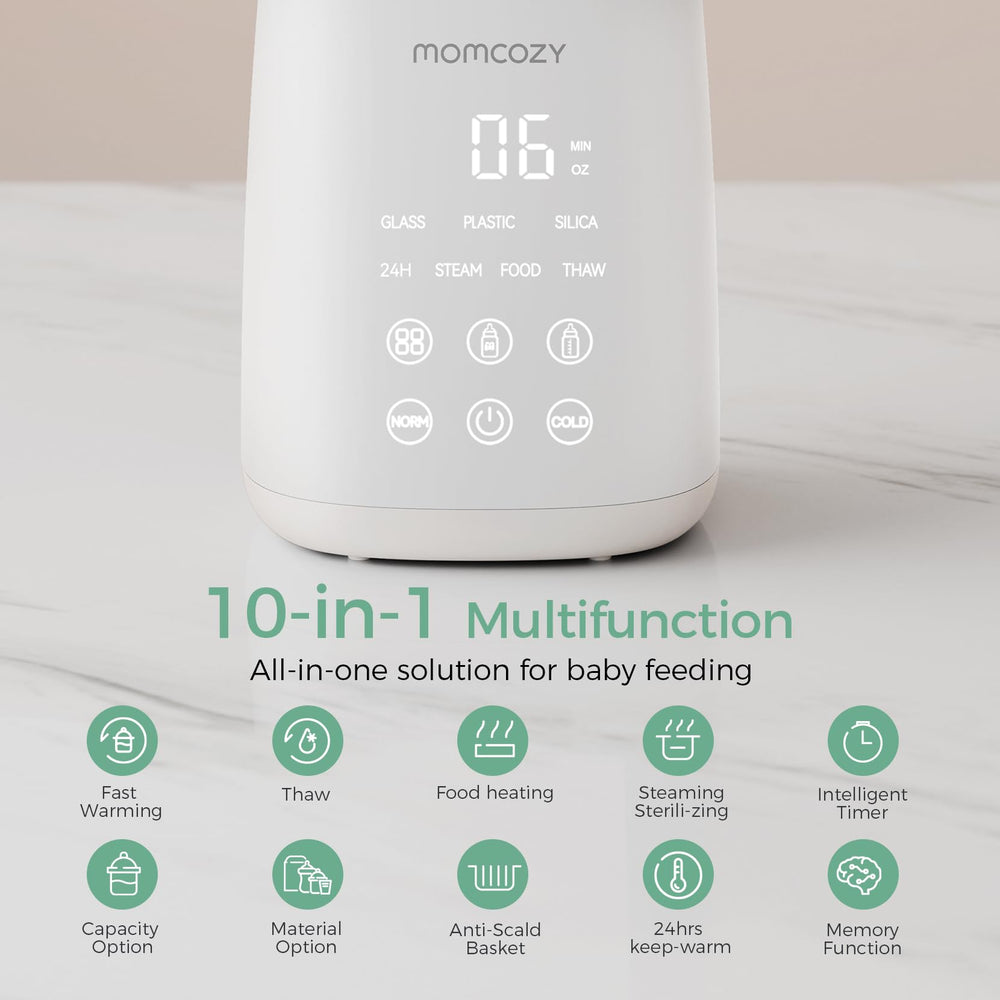 Momcozy Bottle Warmer thaws frozen milk with one touch for convenience.