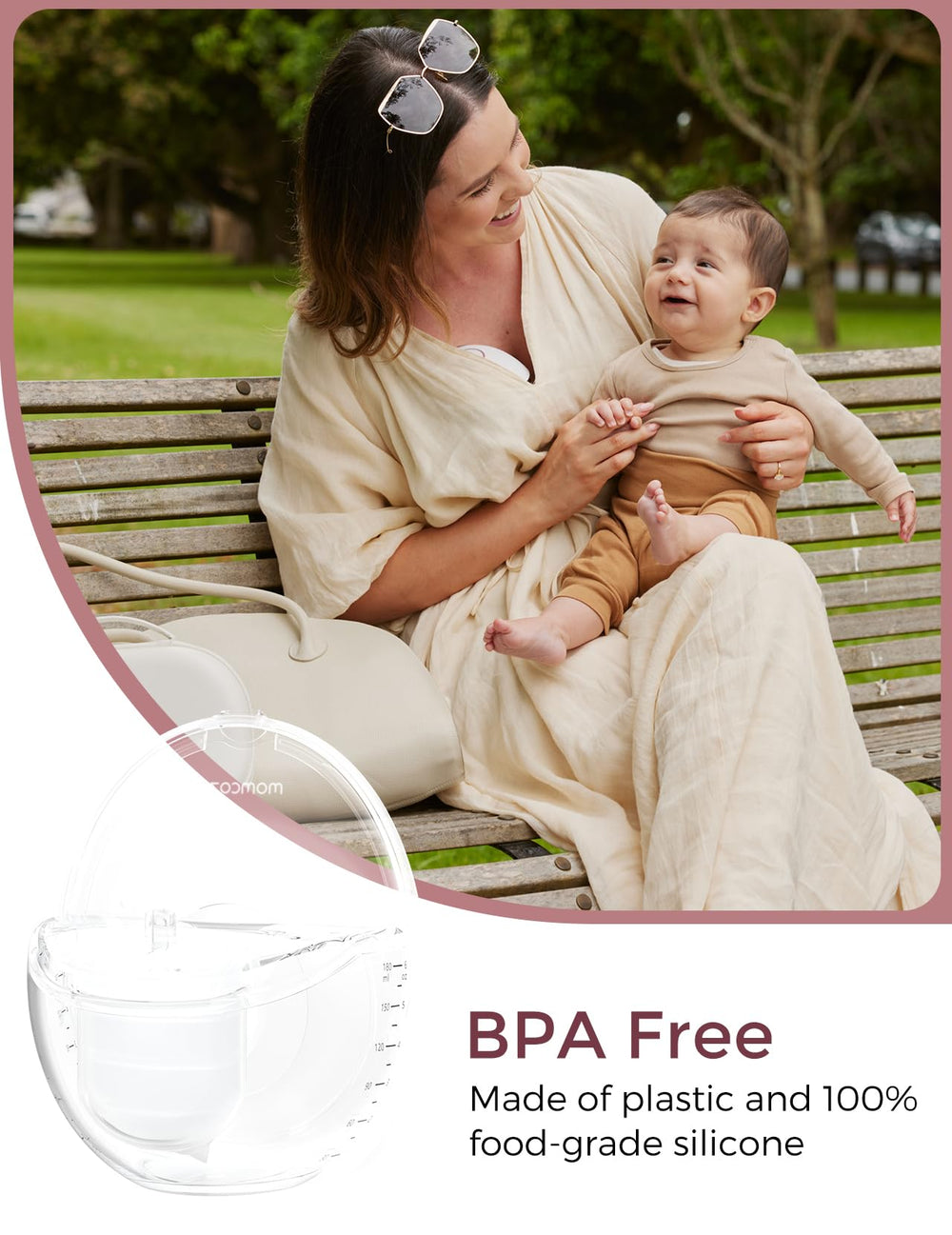 Momcozy BPA-free silicone milk-pump parts ensure safe contact with breast milk.