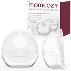 Momcozy breast milk collector silicone-shell captures milk discreetly during nursing.