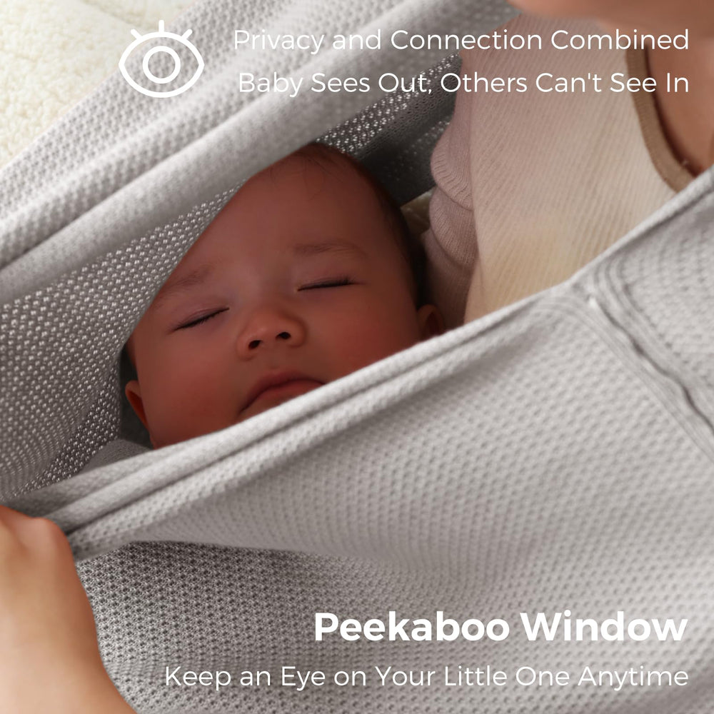 Momcozy Breastfeeding Cover Airflow demonstrates breathable design keeping both comfortable.