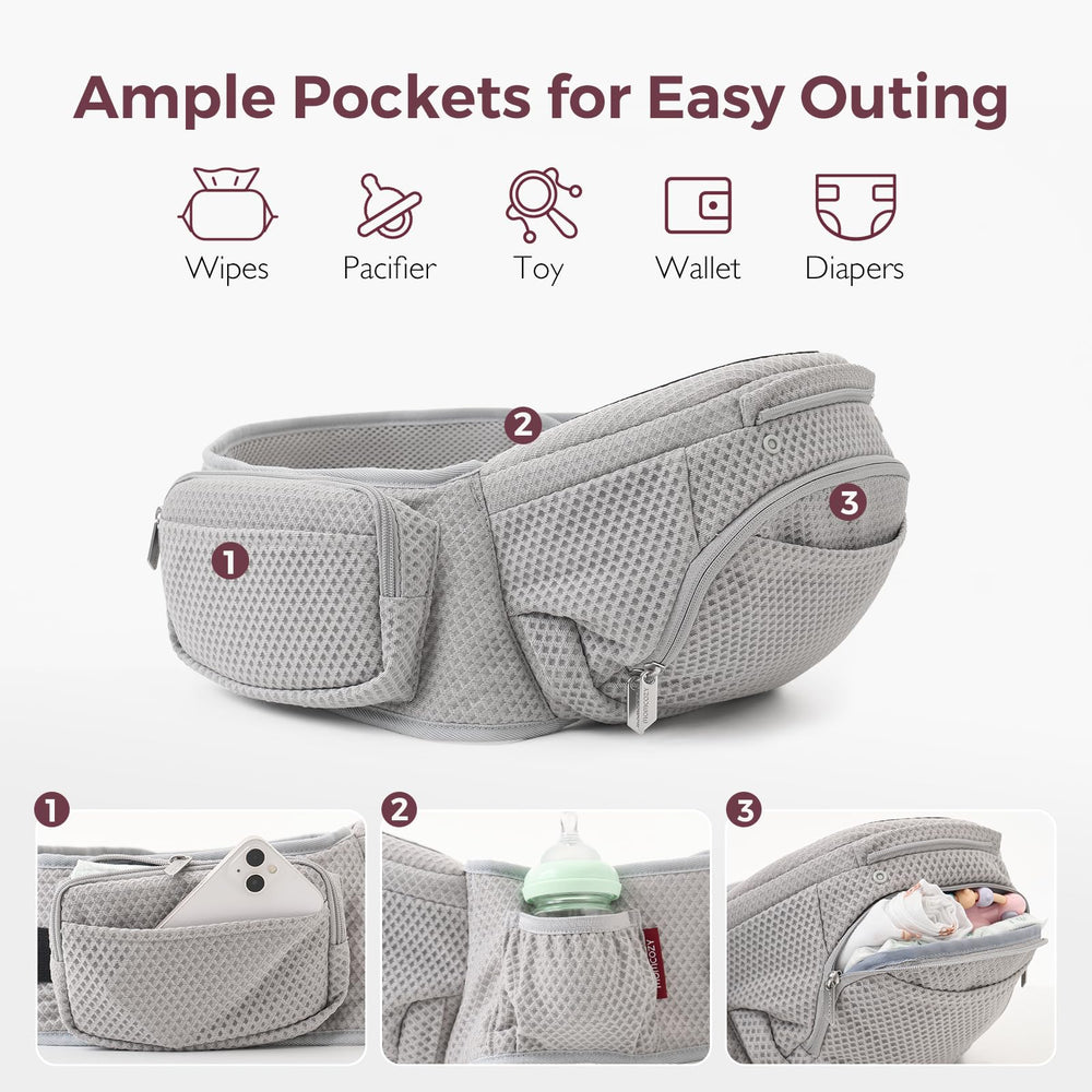 Momcozy breathable AirMesh fabric keeps wearer and baby comfortable.