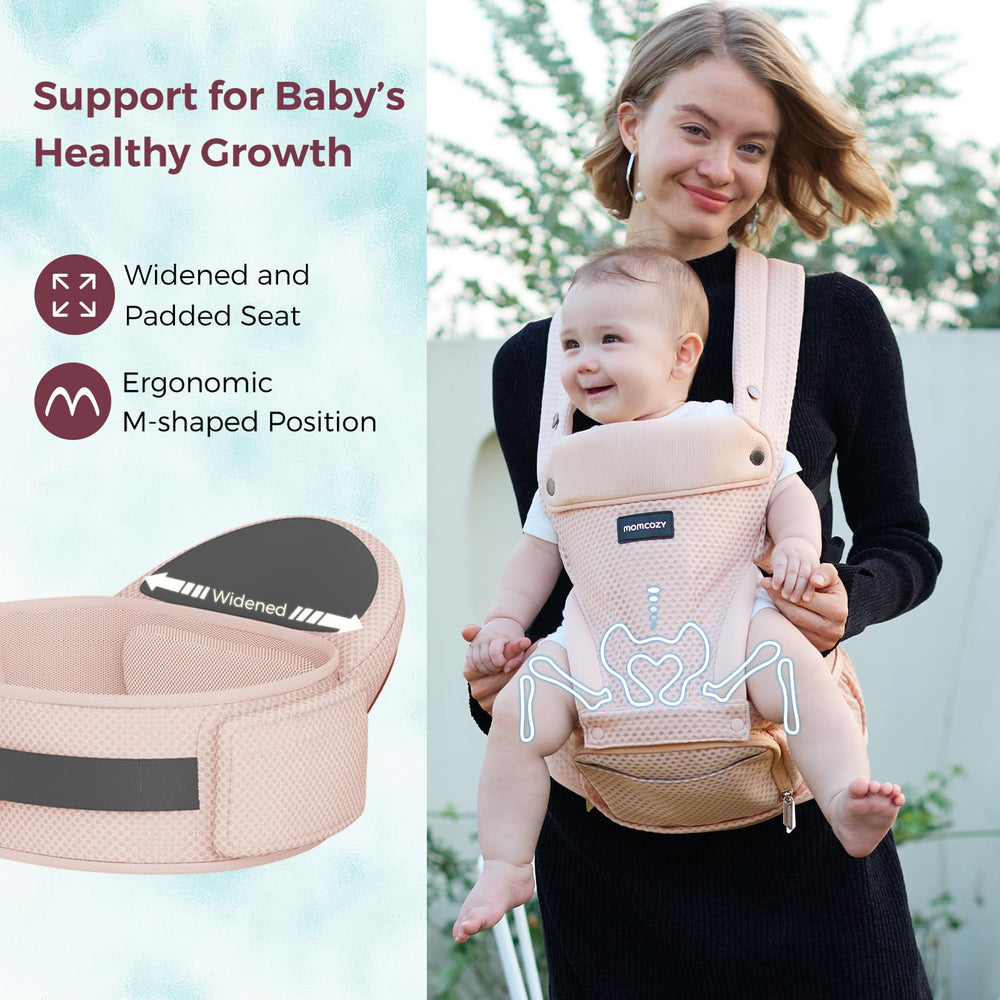 Momcozy breathable airmesh fabric keeps baby comfortable with improved airflow.
