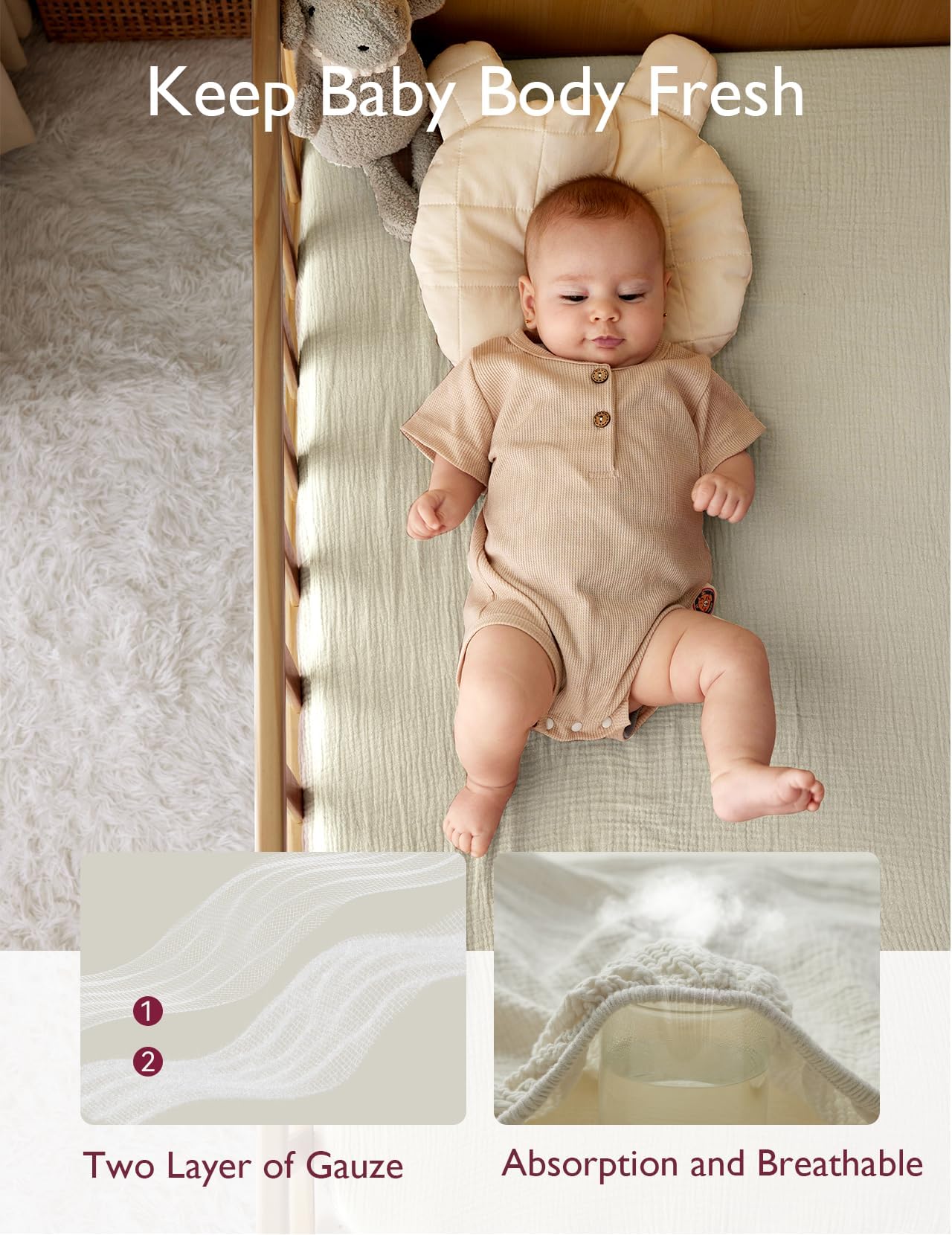Momcozy breathable-moisture-absorbent-fabric keeps baby dry and comfortable through naps.