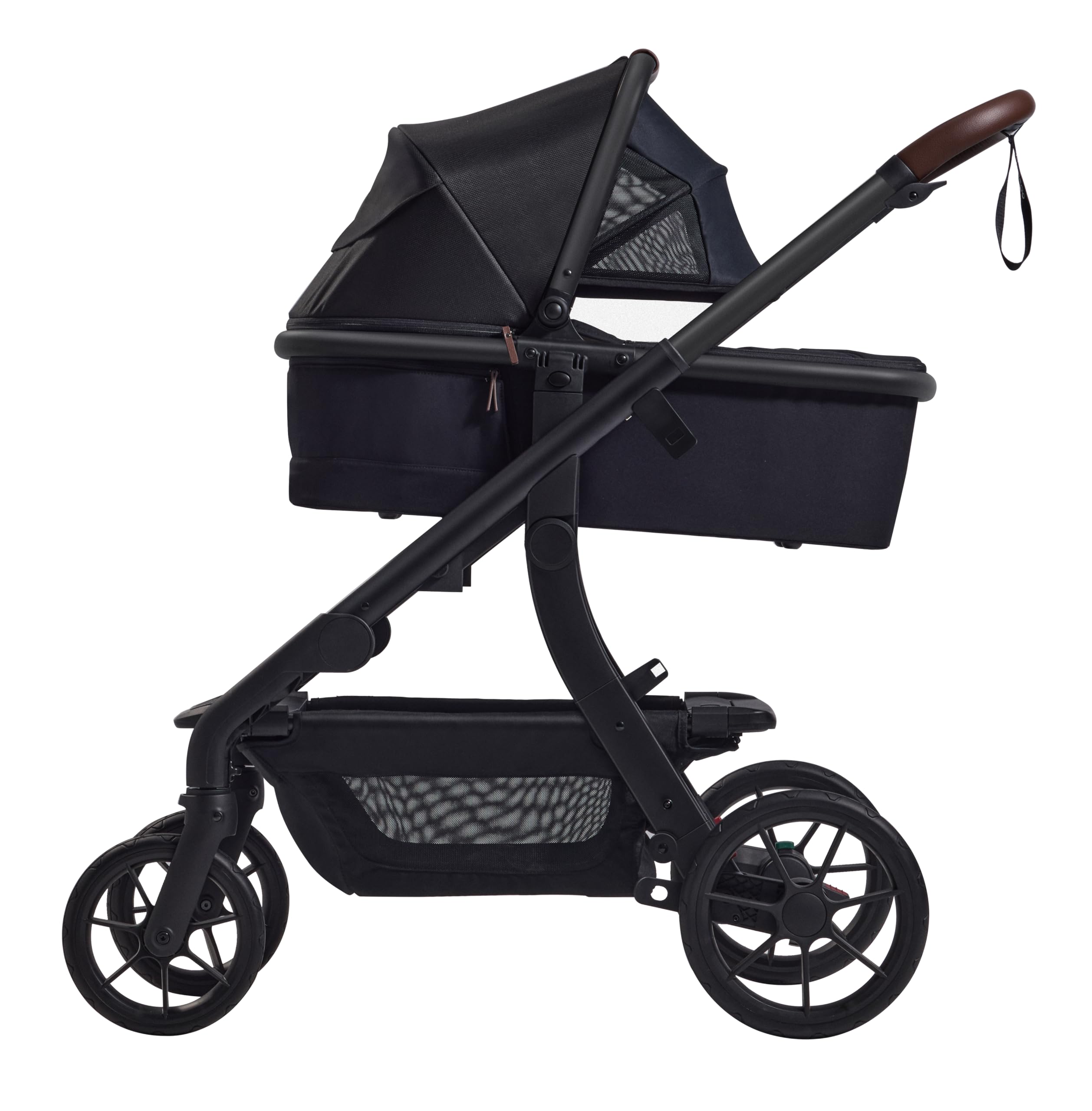 Momcozy carrycot attachment buckles—tool-free integration for secure stroller compatibility.