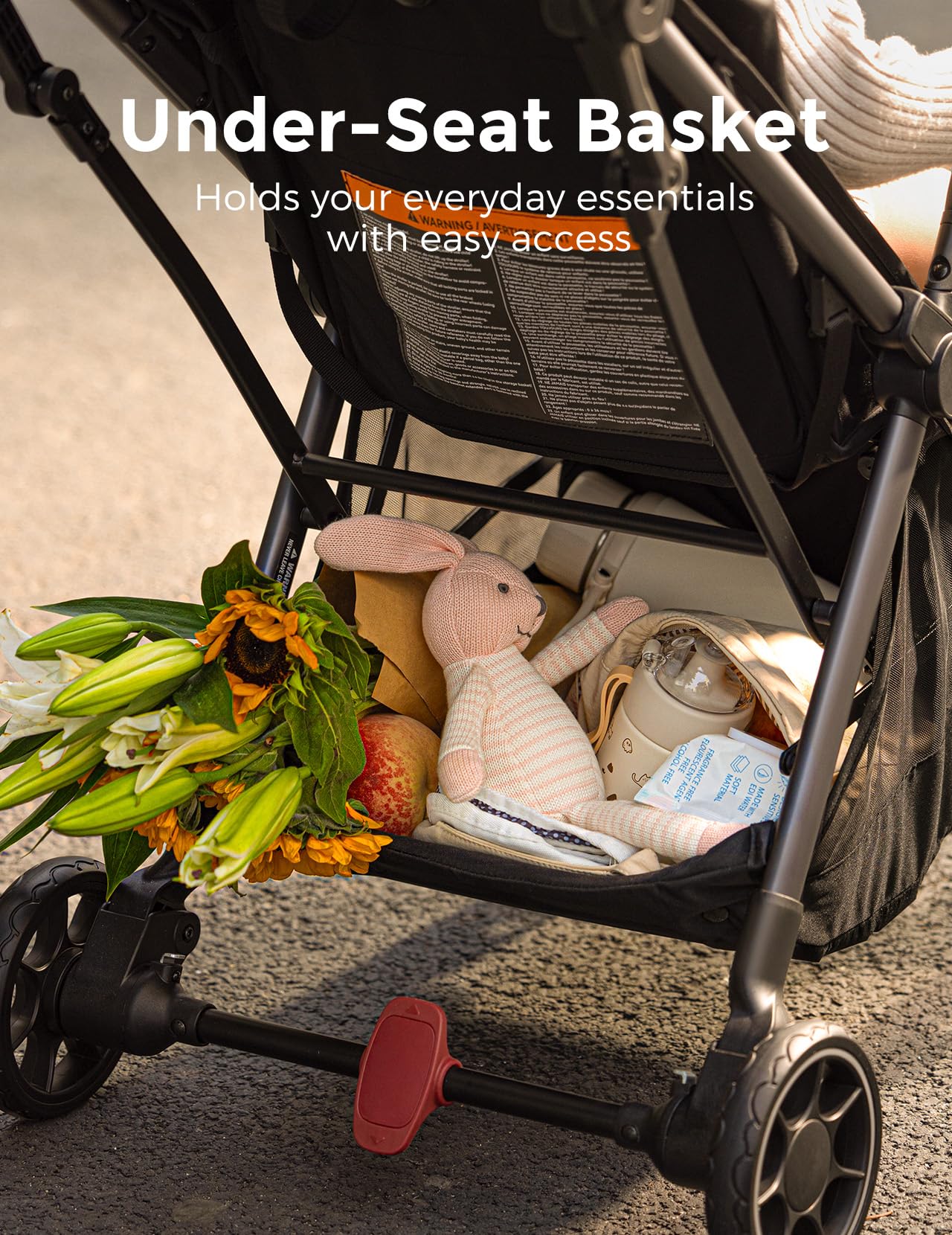 Momcozy ClickGo five-point harness secures baby during adventures.