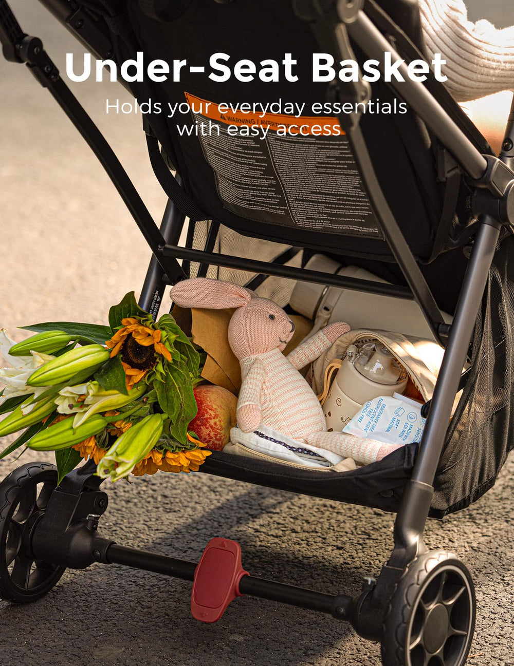 Momcozy ClickGo five-point harness secures baby during adventures.