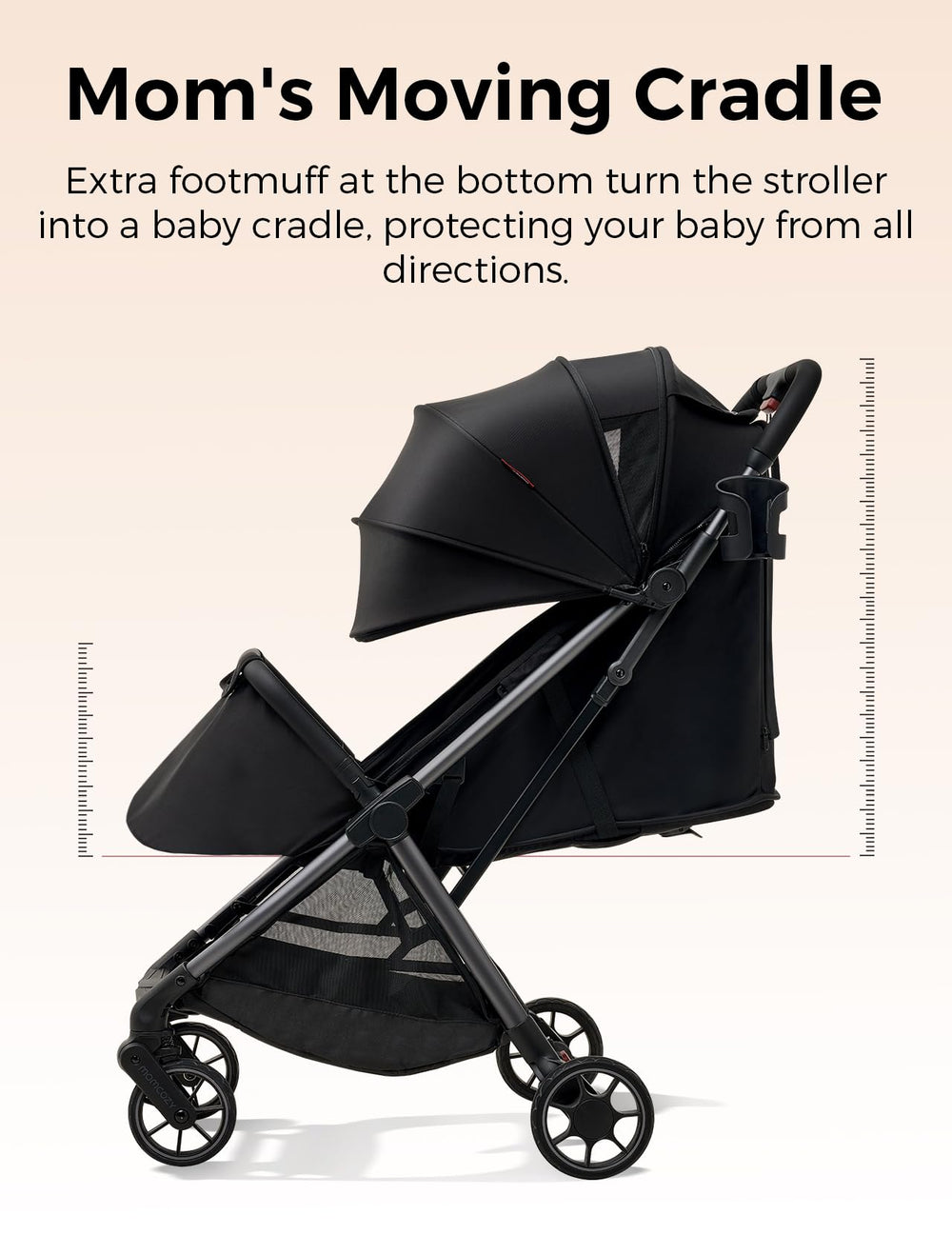 Momcozy ClickGo front wheels 360-degree swivel for smooth steering.