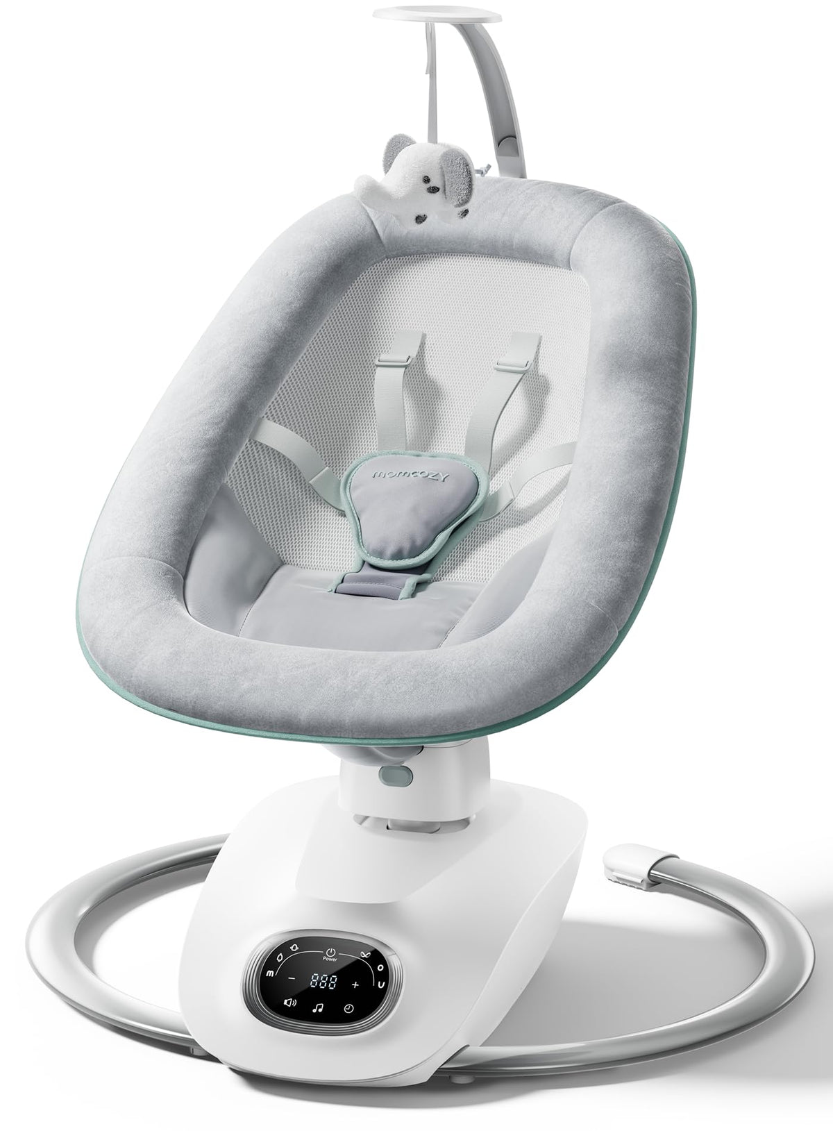 Momcozy CocoSway swing with 180-degree rotation for easy monitoring and soothing.