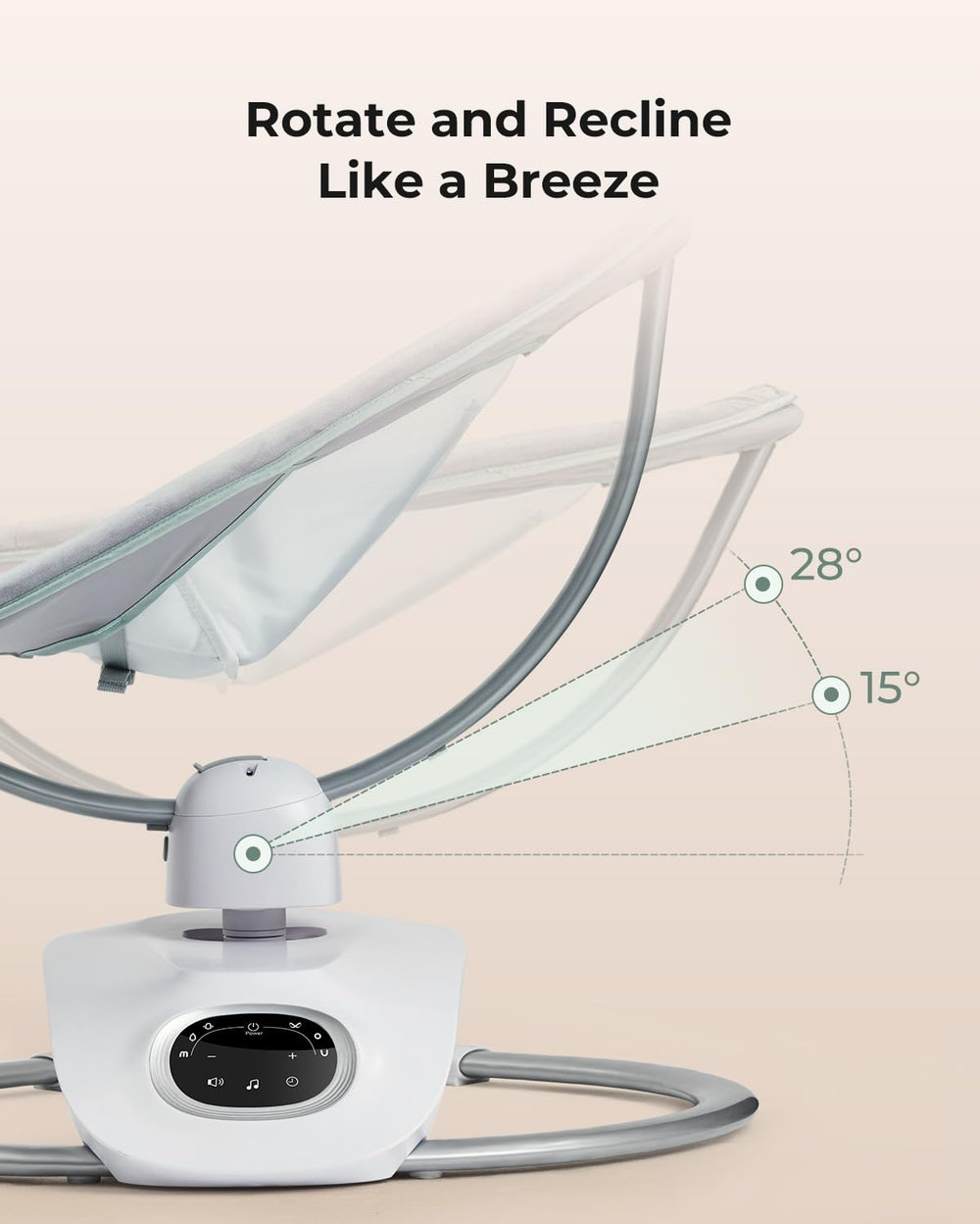 Momcozy CocoSway reclining seat enables comfortable nap or playtime.