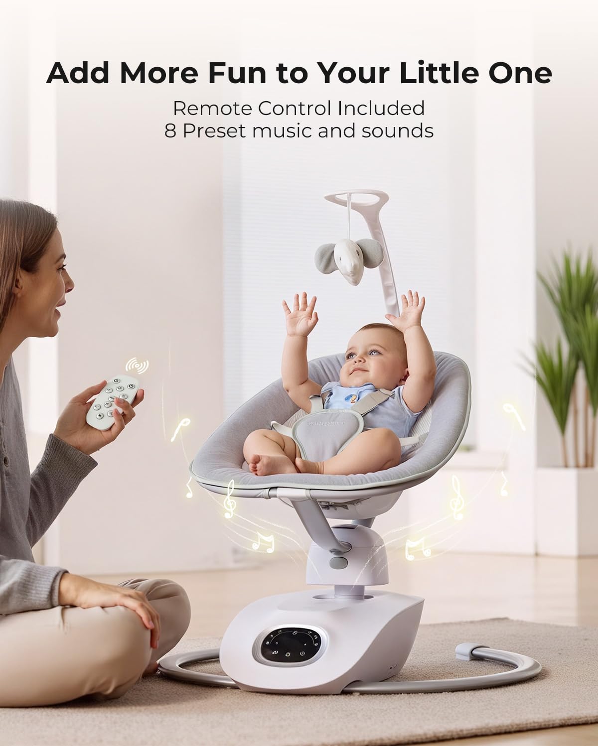 Momcozy CocoSway remote control keeps you connected from across the room.