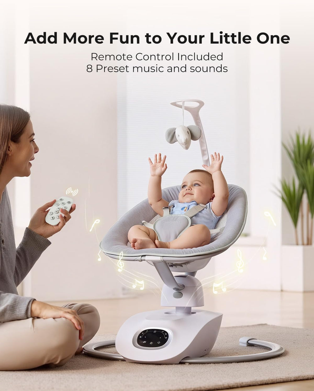 Momcozy CocoSway remote control keeps you connected from across the room.