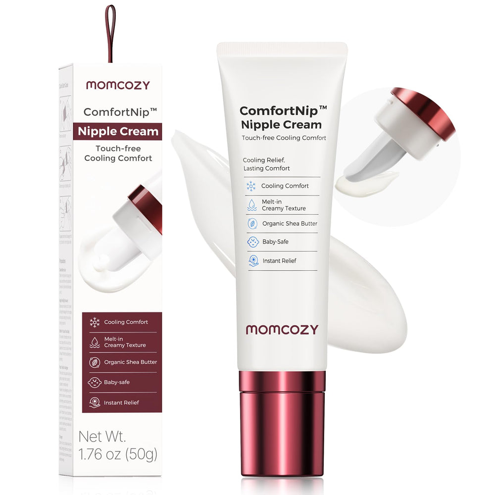 Momcozy ComfortNip ceramic cooling tip close-up delivering instant relief for sensitive nipples
