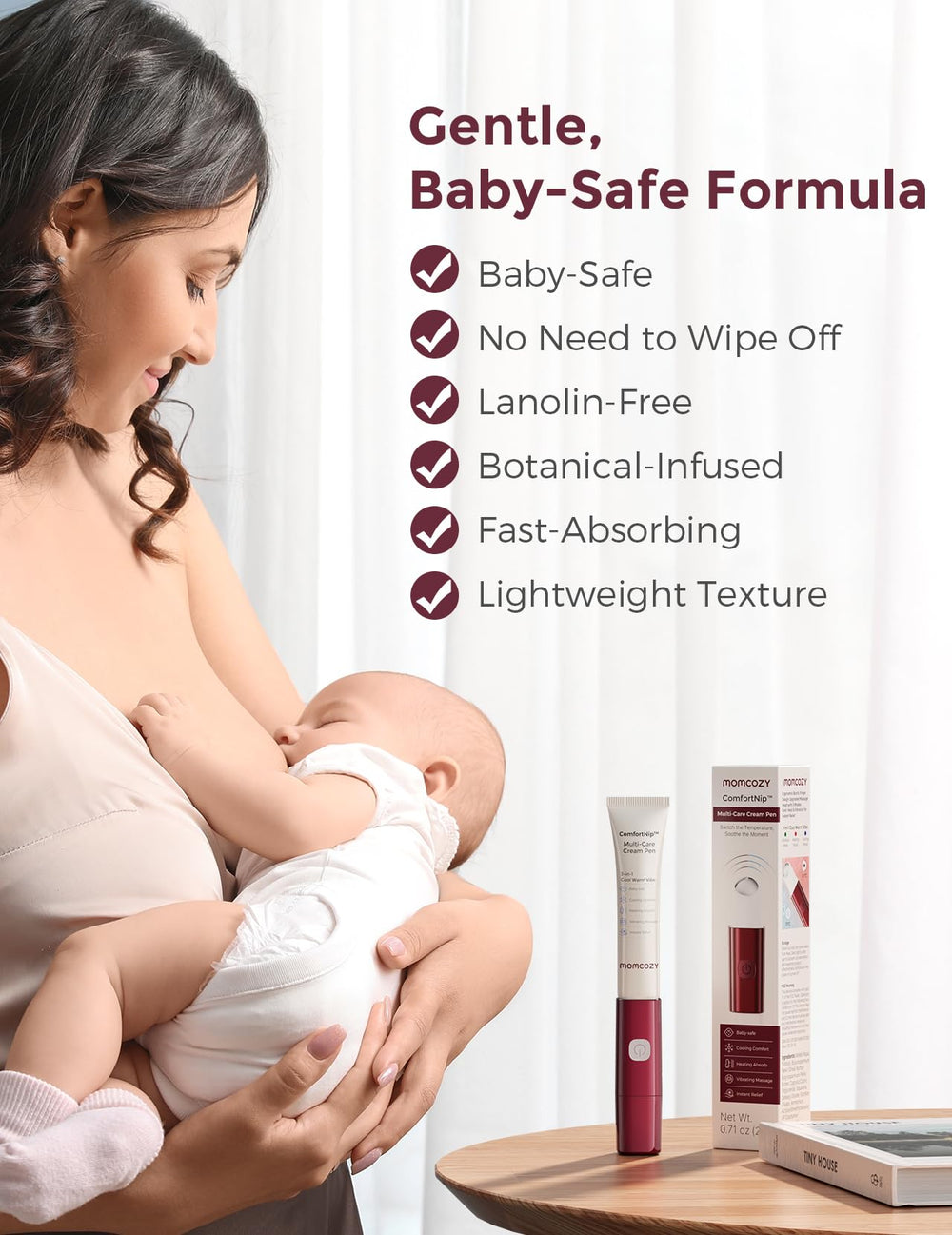 Momcozy ComfortNip vibe massage offers gentle pulsations to soothe and support lactation comfort