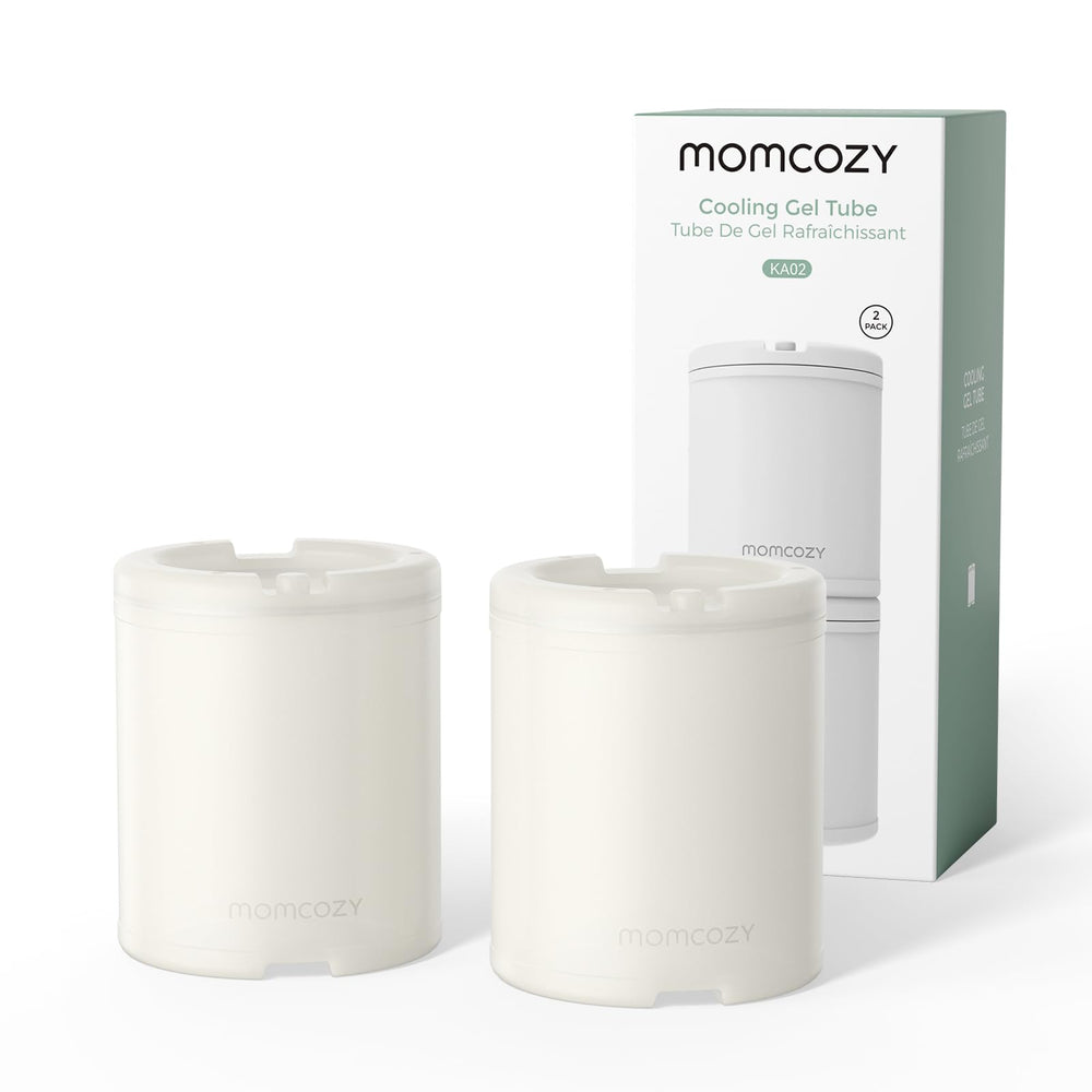 Momcozy Cooling Gel Tube in fridge delivers ice-free, long-lasting cooling for milk storage.