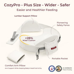 Momcozy CozyPro nursing pillow safety-guard cradles baby for secure feeding