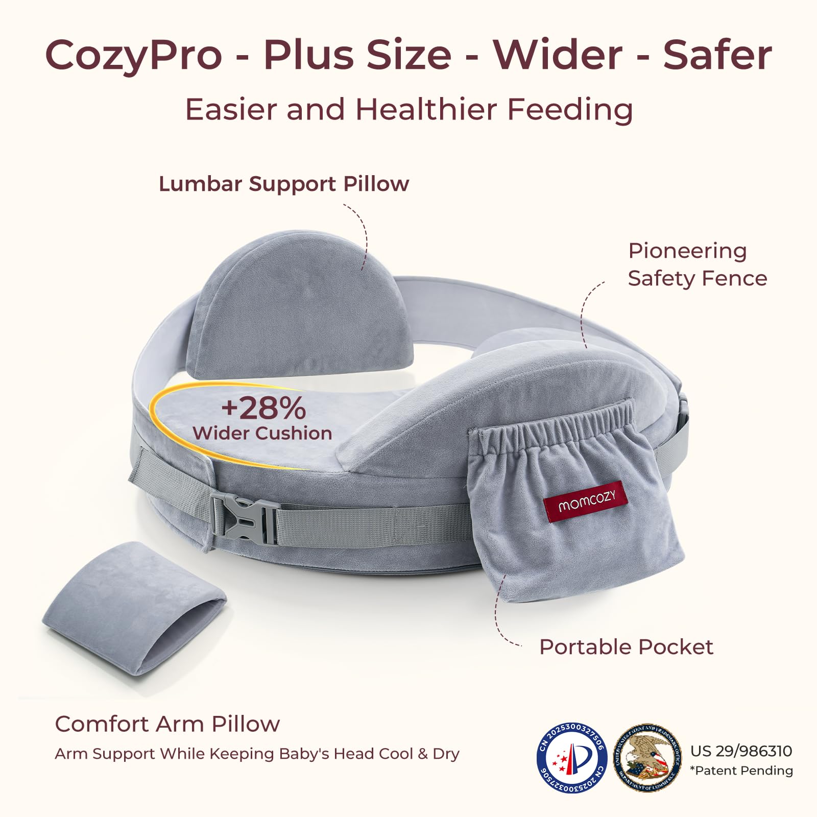 Momcozy CozyPro safety guard cradles baby to reduce slips while nursing.