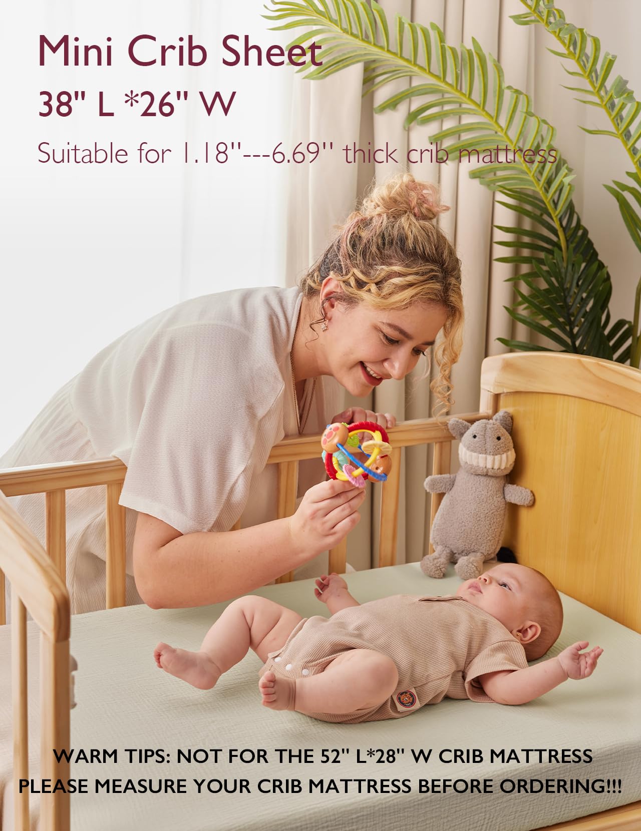 Momcozy crib sheet with 360 elastic edges for a snug, slip-free fit.