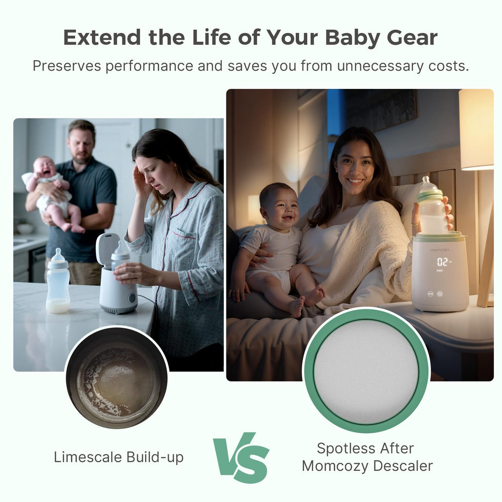 Momcozy descaling tablets removing limescale on appliance in side view