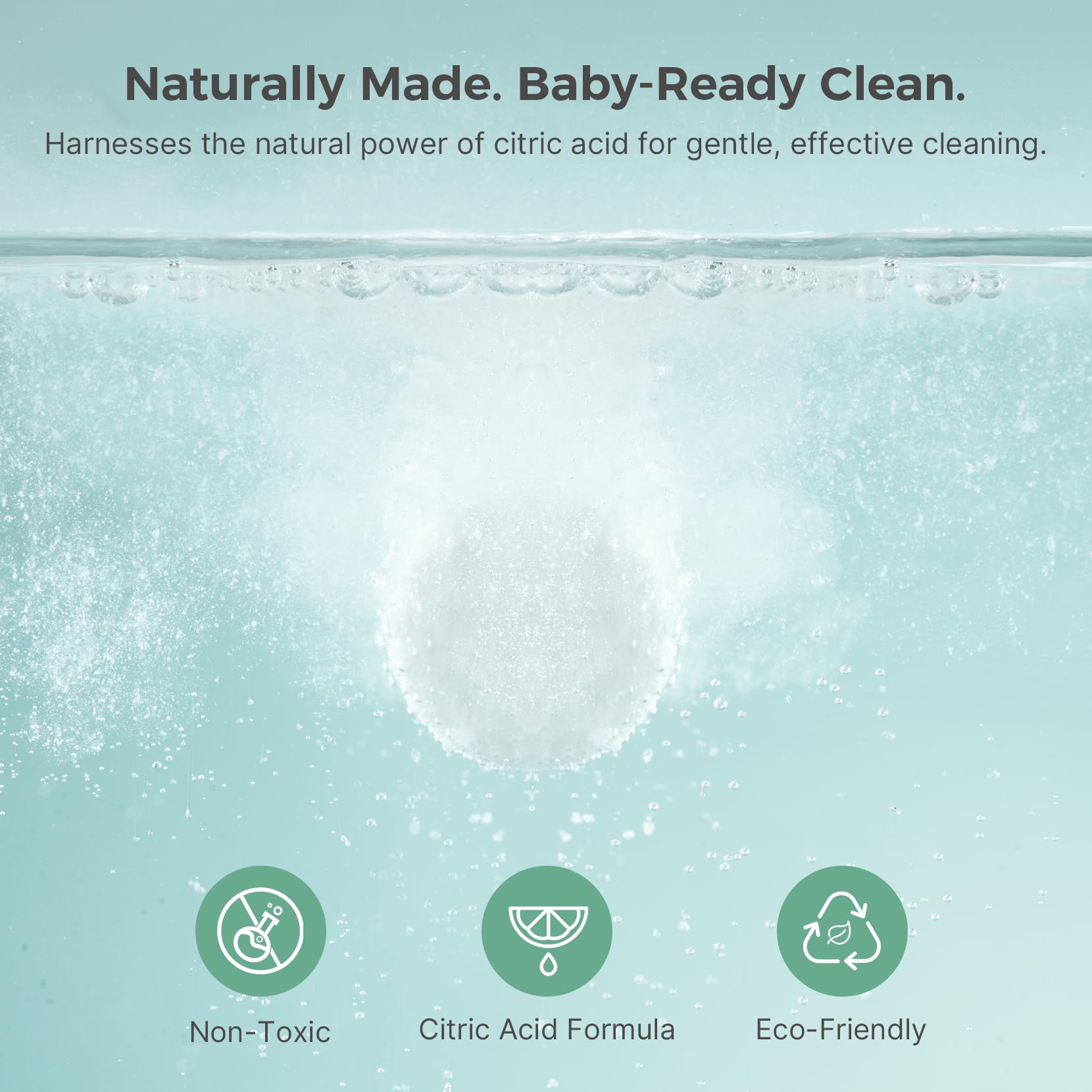 Momcozy descaling tablets packaging front view for safe cleaning
