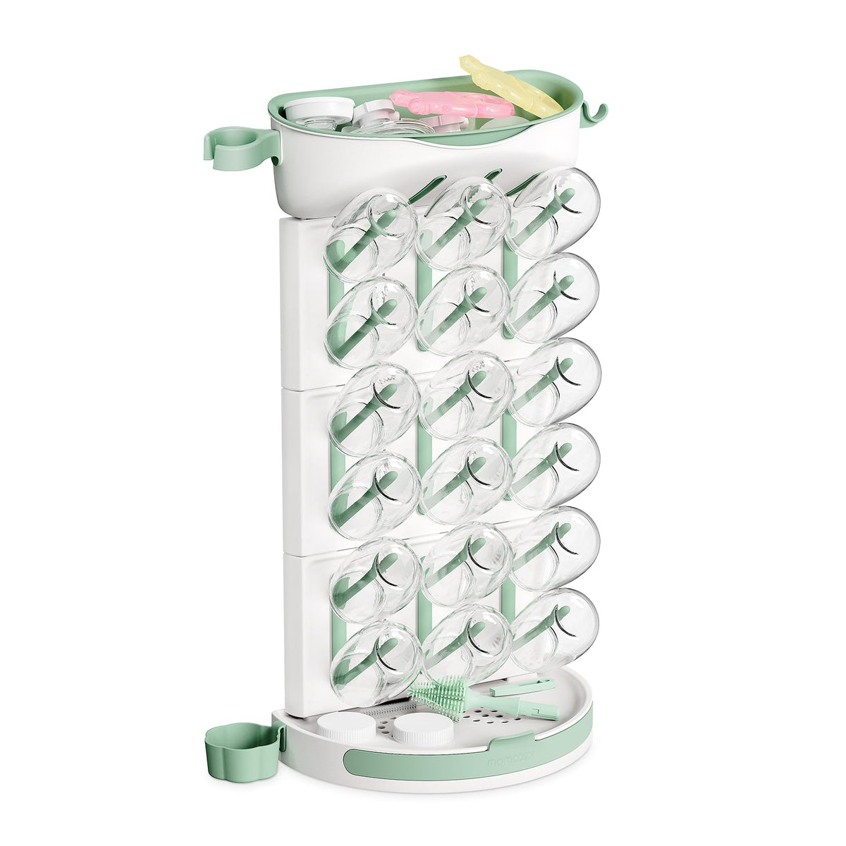 Momcozy DIY larger bottle drying rack displaying full 18-bottle capacity for organized drying
