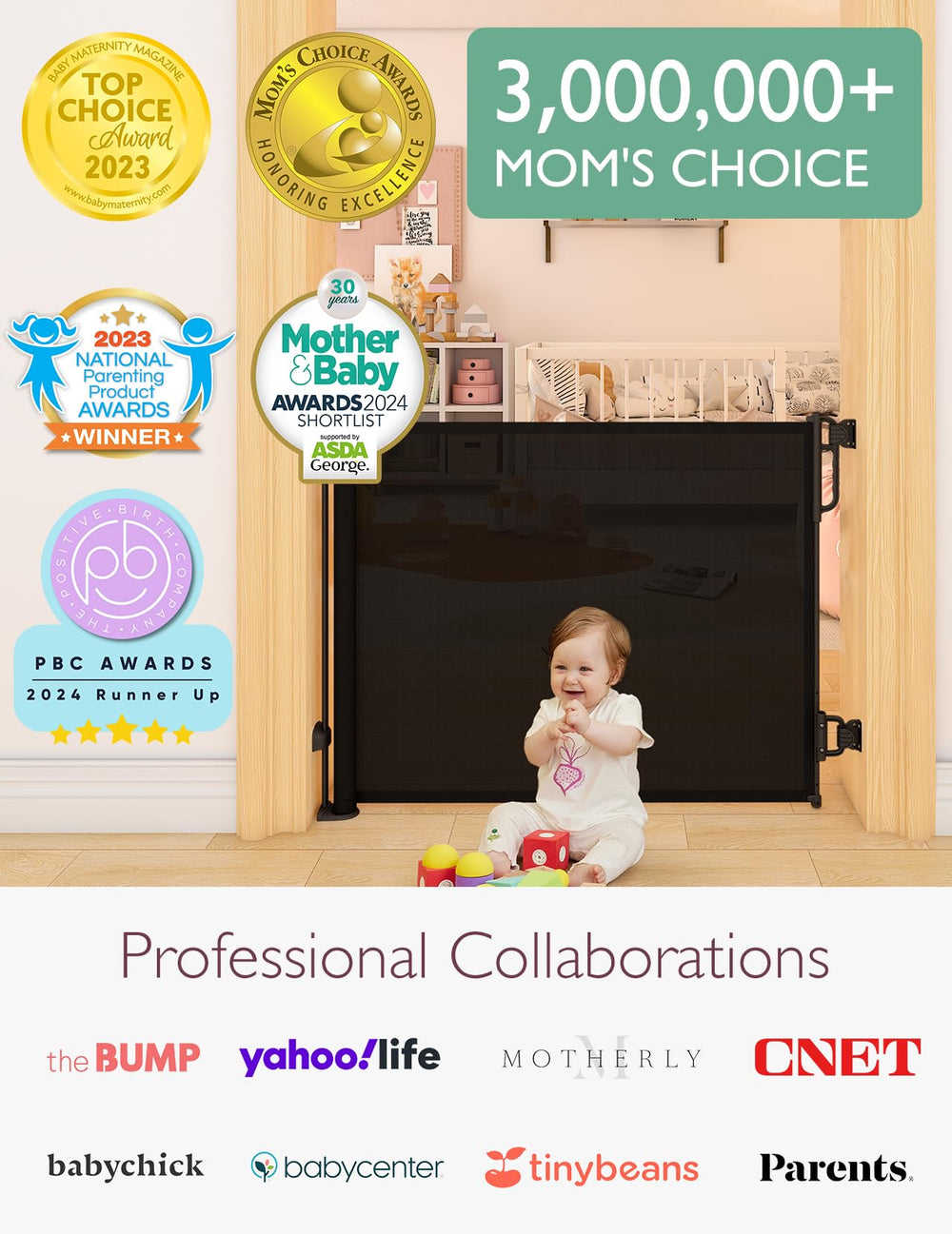 Momcozy doorway gate in indoor-outdoor placement for versatile use.