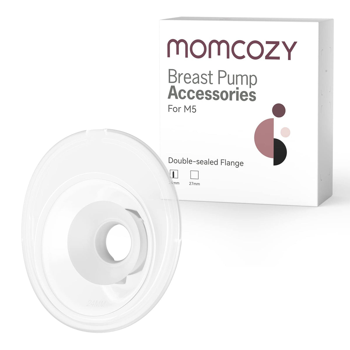 Momcozy double-sealed flange 24mm front view demonstrates comfortable pumping design.