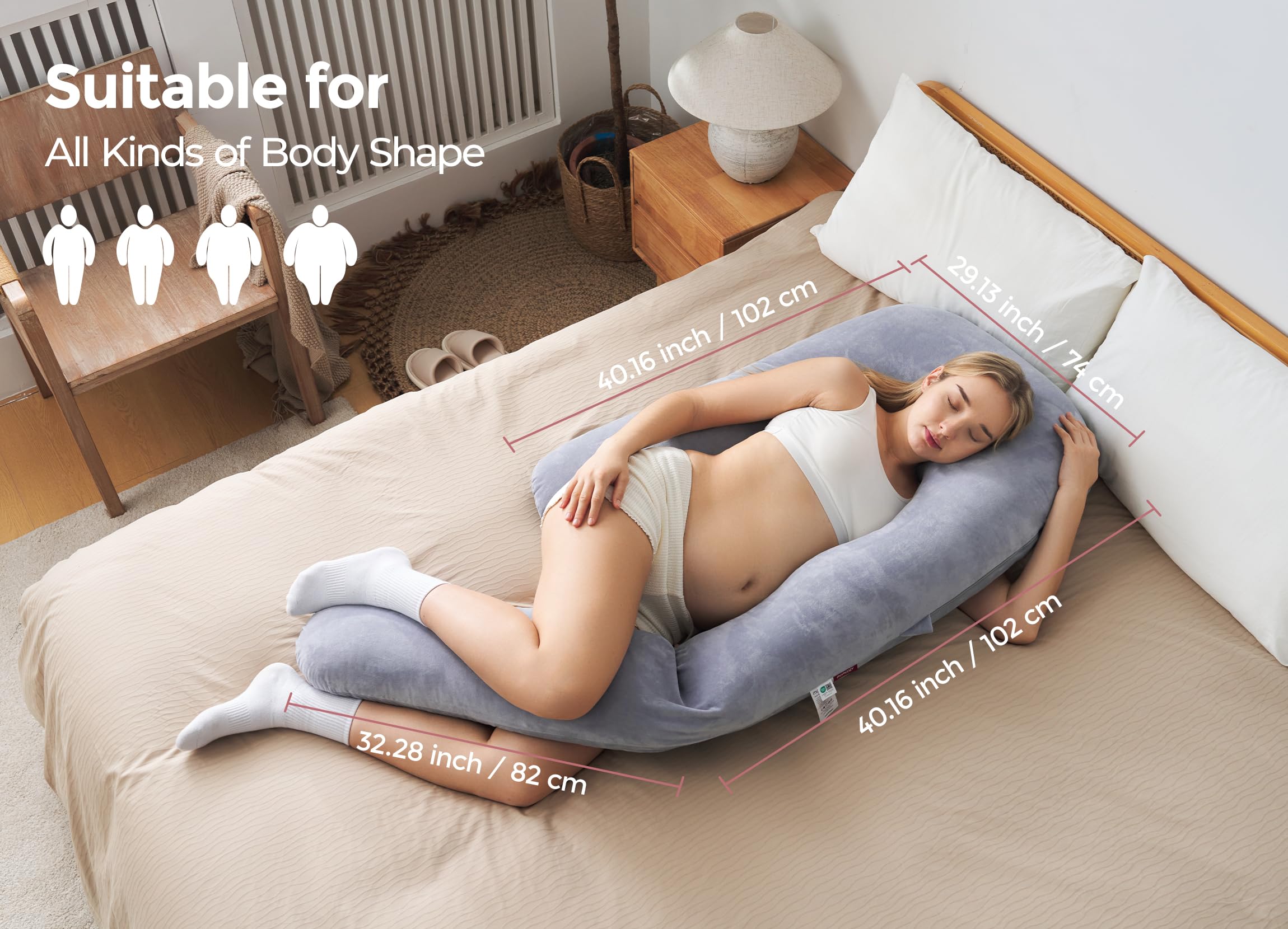 Momcozy Dreamlign U Pro OEKO-TEX fabric emphasizes skin-friendly, durable material.