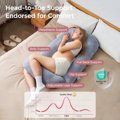 Momcozy Dreamlign U Pro side-sleep highlights alignment for hips and comfort.