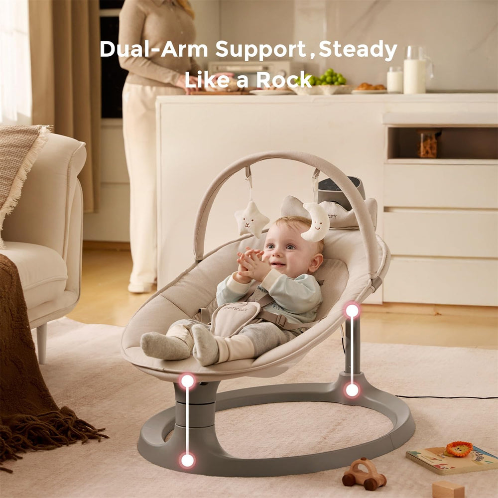 Momcozy dual-arm support system closeup highlights enhanced stability.