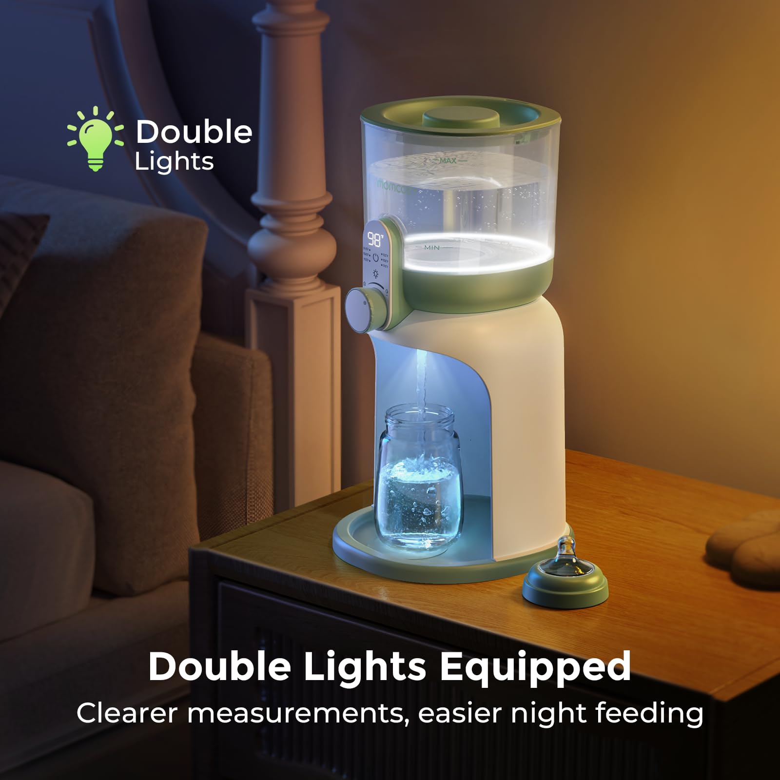 Momcozy water flow knob enables precise formula mixing with leak-proof design.