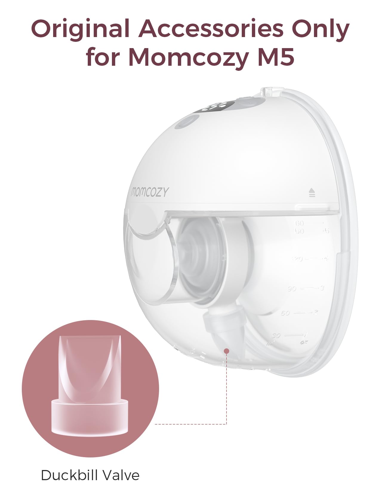 Momcozy duckbill valve closeup highlighting BPA-free silicone for safe pumping