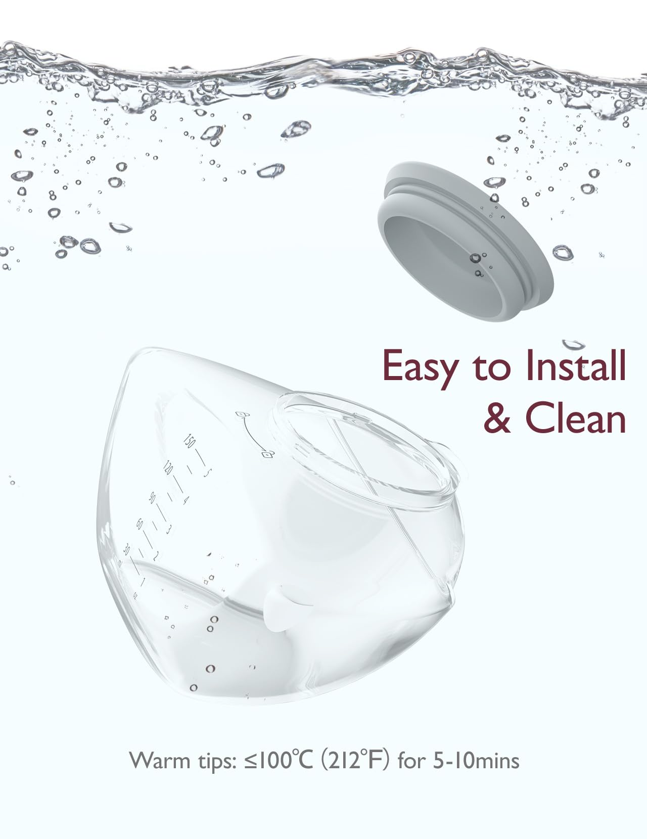 Momcozy easy-clean pump parts guide promotes fast sanitation after use.