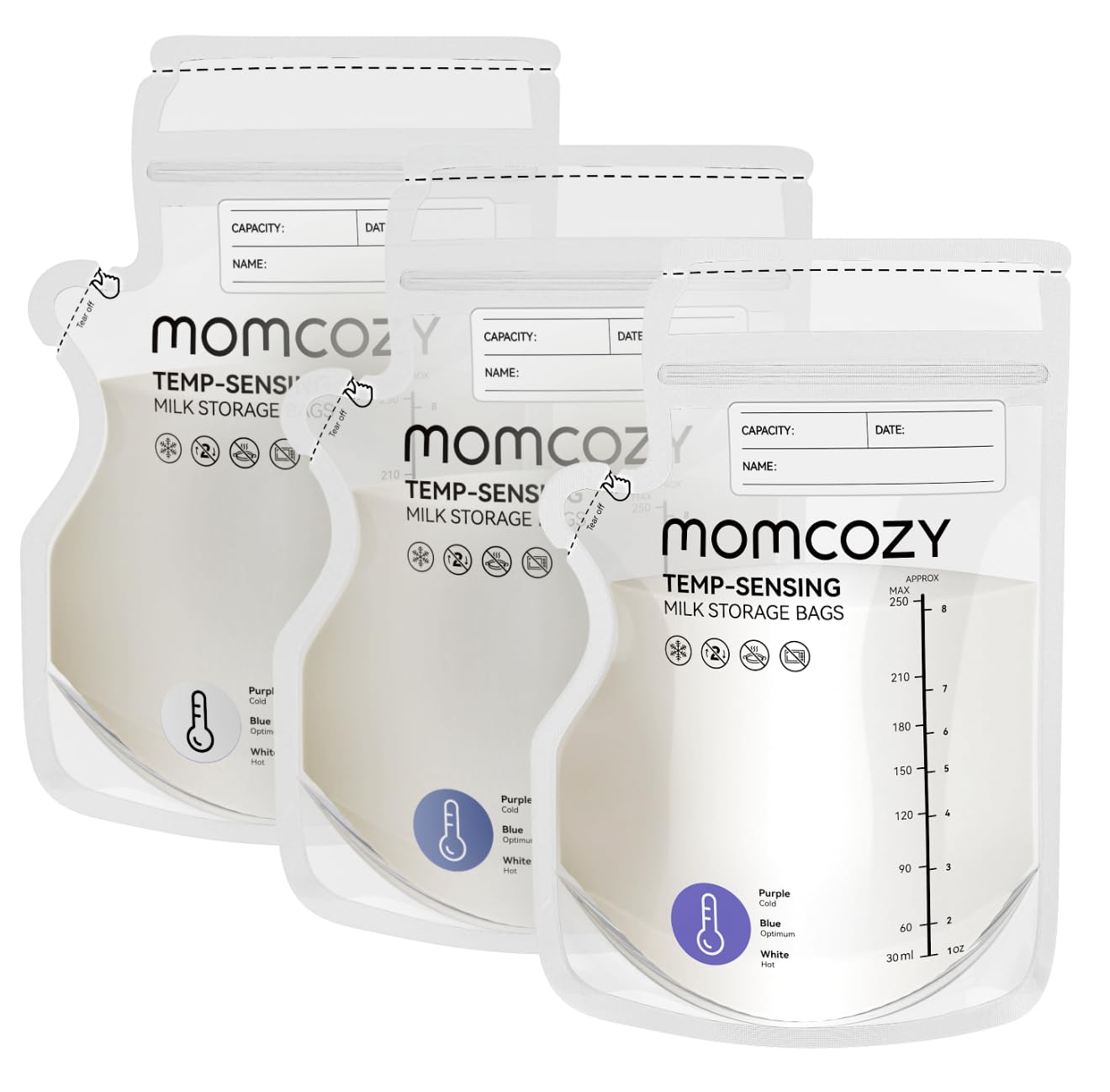 Momcozy Easy Pour bag showing 8oz capacity for precise portioning