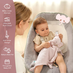 Momcozy Elephant Lovey pacifier loop shown for easy pacifier access